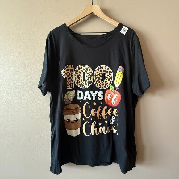 Women's Plus 3X 100 Days Of Coffee Chaos Shirt 100th Day Of School Teachers - Picture 2 of 6